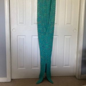 Blue crochet mermaid tail blanket adult size